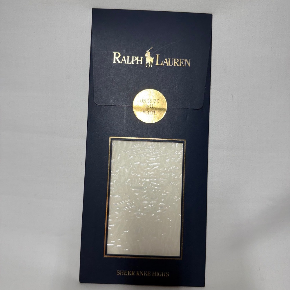 Ralph Lauren Womens White Sheer Knee Highs One Size 9-11 Made in USA Vintage NEW